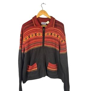 Geometric Southwestern Zip Up Cardigan Sweater Women XL